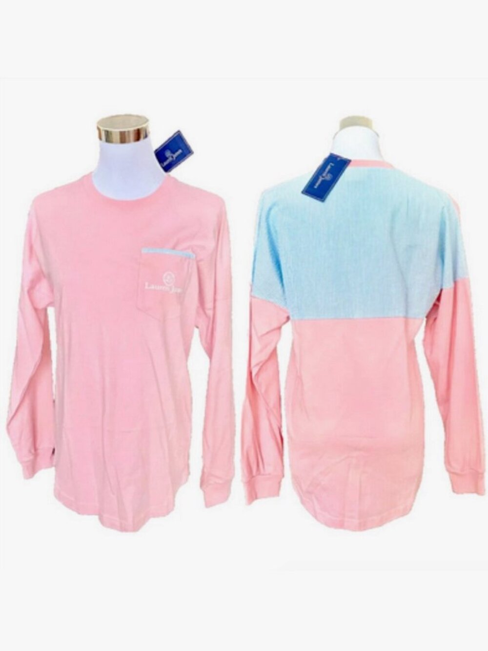 NWT! NEW! LAUREN JAMES BEACHCOMBER PINK BLUE SEERSUCKER T-SHIRT SPIRIT JERSEY XS